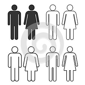 Man and woman avatar icon set. Male and female gender profile symbol. Men and women wc logo. Toilet and bathroom sign.