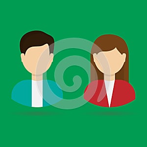 Man and woman avatar. Male and female user icons. Flat vector design with long shadow