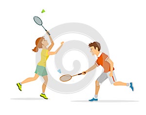 Man and woman badminton player