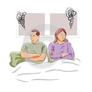 Man and Woman in bed angry stop refuse talking disappoint not happy relationship, family trouble photo