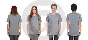 Man and woman with blank black t-shirt