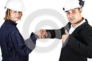 Man and woman business handshake