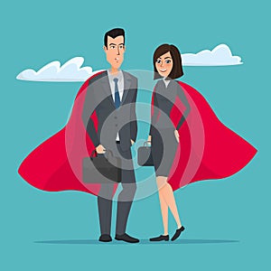 Man and woman business superheroes. Cartoon Super businessman