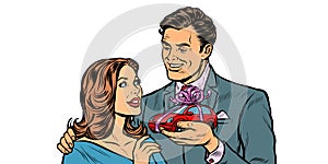 Man and woman, car gift. isolate on white background