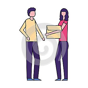 Man and woman carrying cardboard box