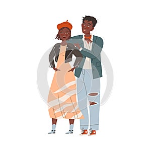 Man and Woman in Casual Wear Waiting or Standing in Queue or in Line for Nightclub Vector Illustration