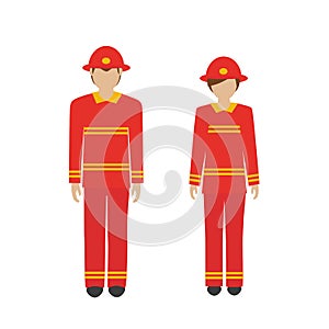 Man and woman character firefighter in red