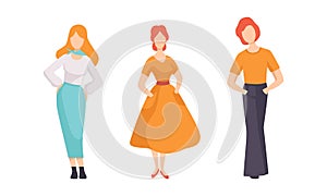 Man and Woman Character Wearing Vintage Clothing from 70s Vector Set