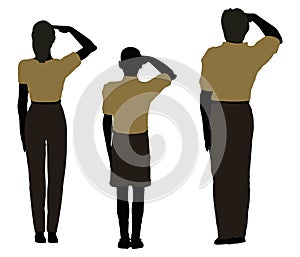 man, woman and a child silhouette in Military Salute pose