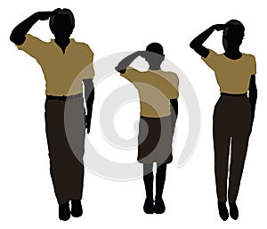 man, woman and a child silhouette in Military Salute pose