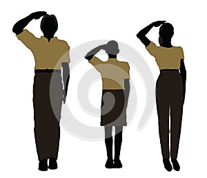 man, woman and a child silhouette in Military Salute pose