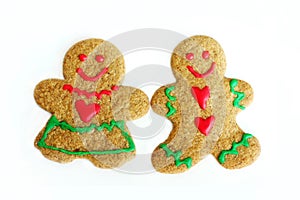 Man and Woman Christmas Gingerbread Cookies Isolated on White