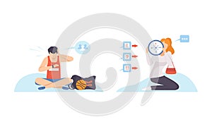 Man and Woman with Clock Dial Failing Handling Deadline and Timeline Vector Set