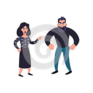 Man and woman conflict. Family quarrel. Problems in relationship concept. Angry couple fighting and shouting at each