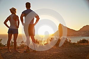 Man and woman contemplating after jogging