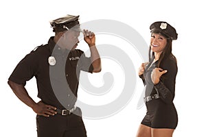 Man and woman cop him look at her