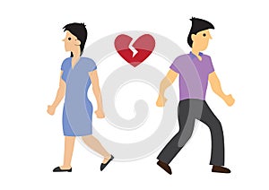 Man and woman couple with broken heart. Concept of divorce, disagreement or separation