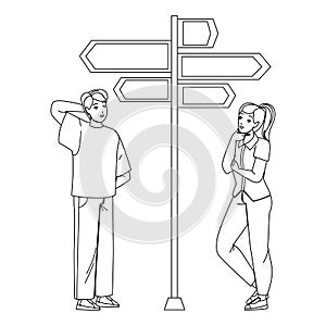 Man And Woman Couple Choosing Direction Vector