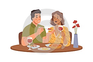 Man and woman couple having dinner at restaurant
