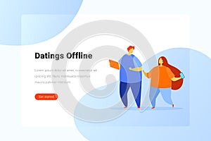 Man and Woman Couple in Love on Dating walking together Flat vector illustration. Landing Page design