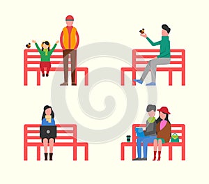 Man and Woman, Couple Sitting on Wooden Bench