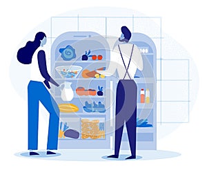Man and Woman Couple Standing front of Fridge