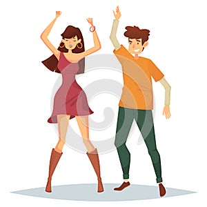 Man and woman dancing on dance floor at disco