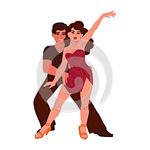 A man and a woman are dancing salsa. Characters isolated on white background. Vector