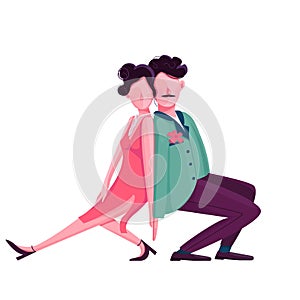Man and woman dancing tango flat color vector faceless characters