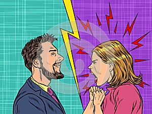 Man and woman dispute emotions scream