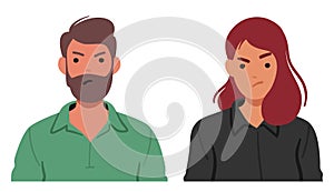 Man And Woman With Dissatisfied Facial Expressions Reveal Furrowed Brows, Downturned Lips, Portraying Discontentment