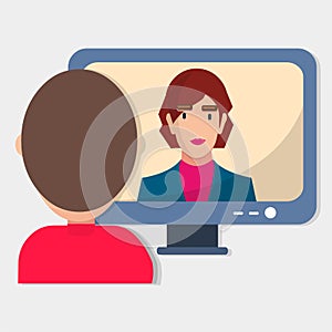 Man and woman do teleconference business vector illustration