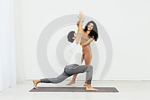 Man And Woman Doing Couple Yoga Fitness Gymnastics Asana