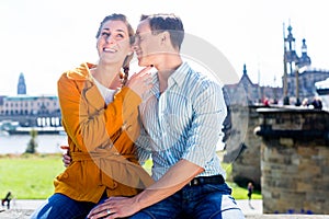 Man and woman in Dresden at Elbe riverbank