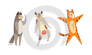 Man and Woman Dressed in Onesie Representing Various Animal Vector Set