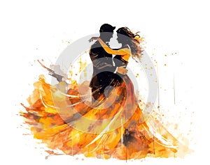 Man and Woman in Elegant Waltz Dance Graphic on White