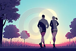 Man and Woman Enjoying Summer Sports and Exercise Outdoors Amidst Greenery. Generative Ai