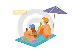 Man and woman enjoying summer vacation on the beach