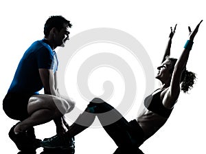Man woman exercising abdominal workout fitness