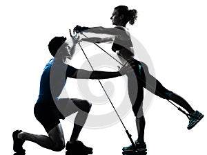 Man woman exercising gymstick workout fitness