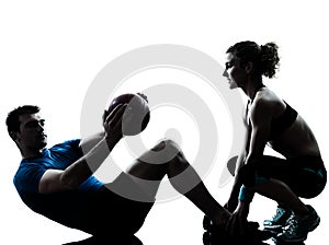 Man woman exercising weights workout fitness ball