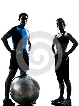 Man woman exercising workout fitness ball