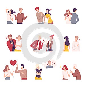 Man and Woman Experiencing Unrequited Feelings Set, One Sided or Rejected Love Flat Vector Illustration