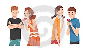 Man and Woman Experiencing Unrequited Love Feeling Vector Set