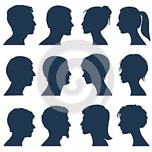 Man and woman face profile vector silhouettes photo