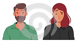 Man And Woman Faces Wore Distressed Expression, Marked By Arched Brows And Downturned Lips, Vector Illustration
