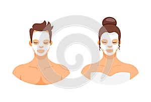 Man and woman with facial mask isolated on white background.