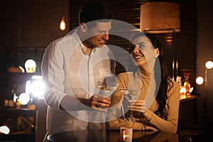 Man and woman flirting with each other in bar