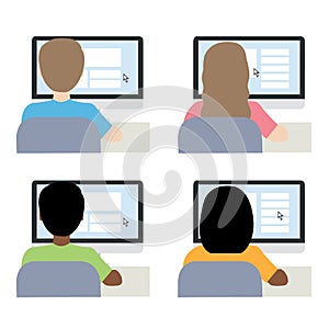 Man and woman in front of computer back view