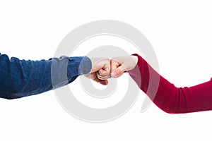 Man and woman giving fist bump